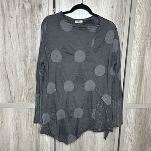 Banana Blue Top Artsy Bohemian Polka Dot Gray